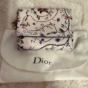 Dior Cream Floral Leather Small Wallet with Multicolor Blooms
